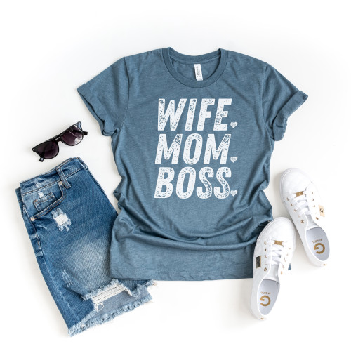 Wife Mom Boss Tee White Ink