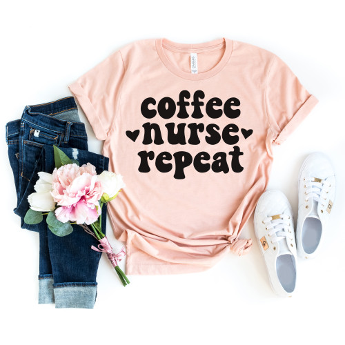 Coffee Nurse Repeat Tee Black Ink