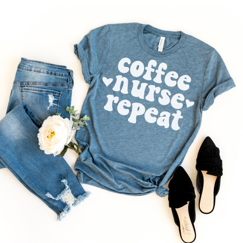 Coffee Nurse Repeat Tee White Ink Coffee Nurse Repeat Tee White Ink
