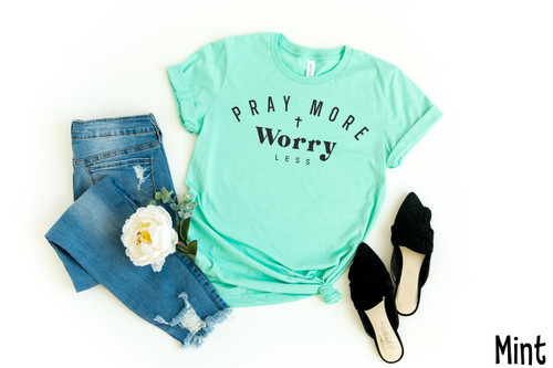 Pray More Worry Less Cross Tee Black Ink