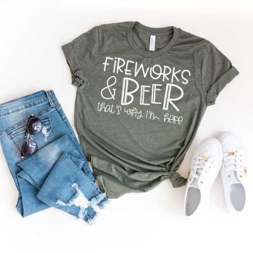 Fireworks and Beer Tee White Ink