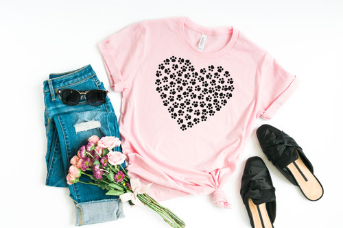 Heart Paw Prints Tee Black Ink