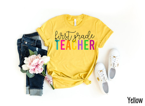 Colorful First Grade Teacher Tee