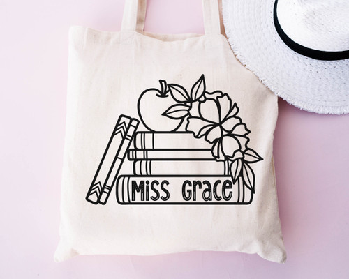 Personalized Stack of Books Teacher Tote Bag