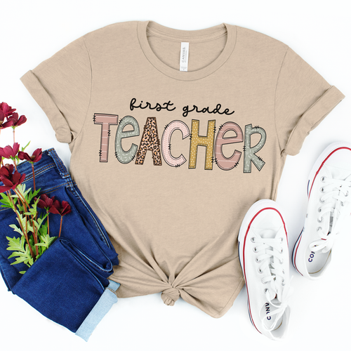 Leopard First Grade Teacher Tee