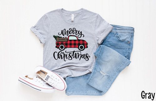 Merry Christmas Plaid Truck Tee