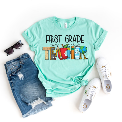 First Grade Teacher School Supplies Tee