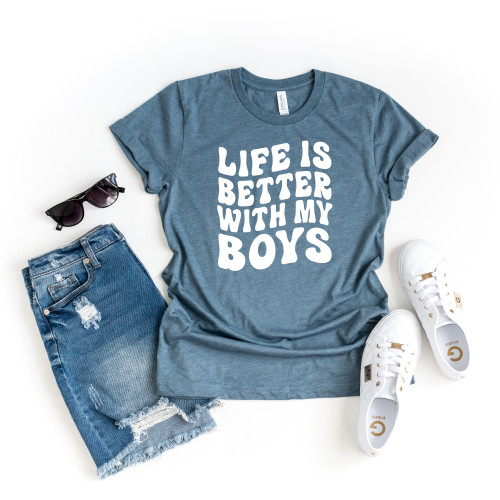 Life Is Better With My Boys Tee White Ink Life Is Better With My Boys Tee White Ink