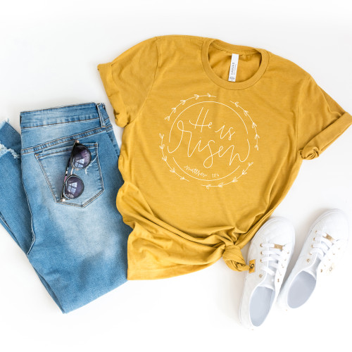 He Is Risen Circle Tee White Ink