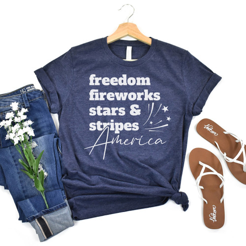 Freedom Fireworks Stars and Stripes Tee White Ink