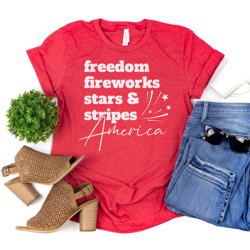 Freedom Fireworks Stars and Stripes Tee White Ink