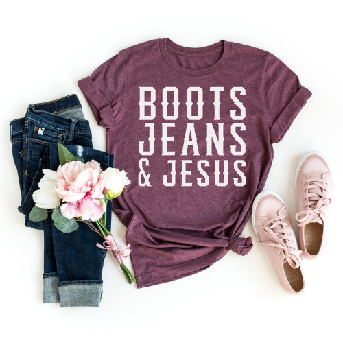 Boots Jeans and Jesus Tee White Ink