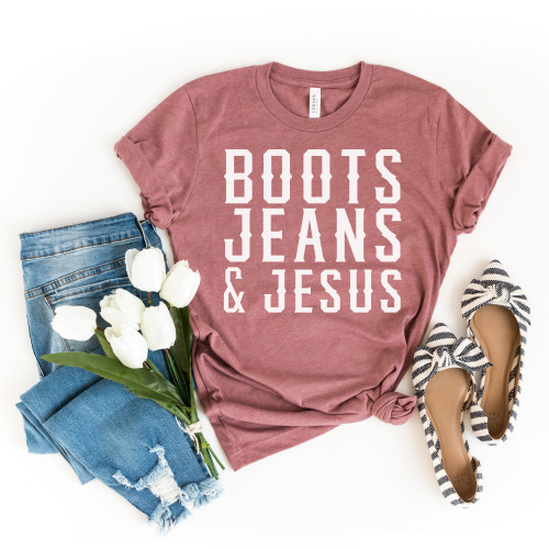 Boots Jeans and Jesus Tee White Ink