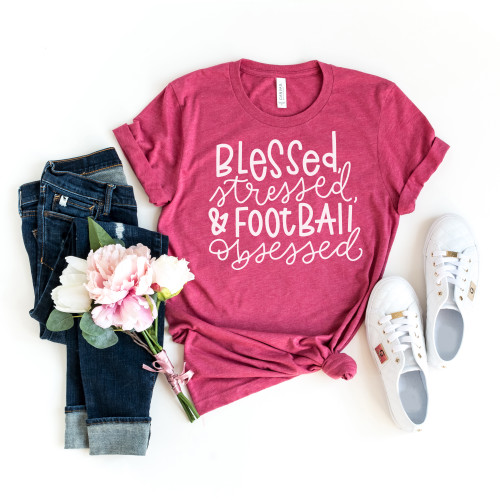 Blessed Stressed and Football Obsessed Tee White Ink Blessed Stressed and Football Obsessed Tee White Ink