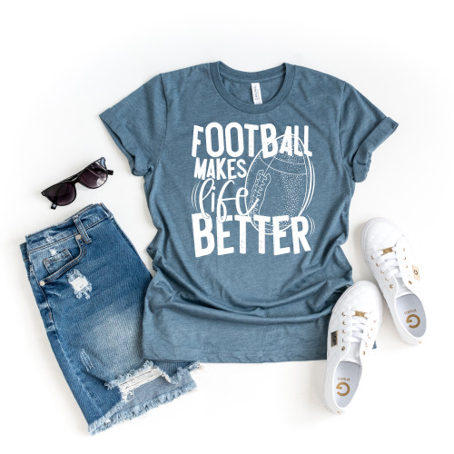 Football Makes Life Better Tee White Ink