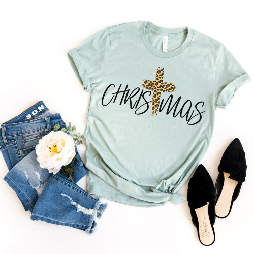 Christmas Leopard Cross Tee