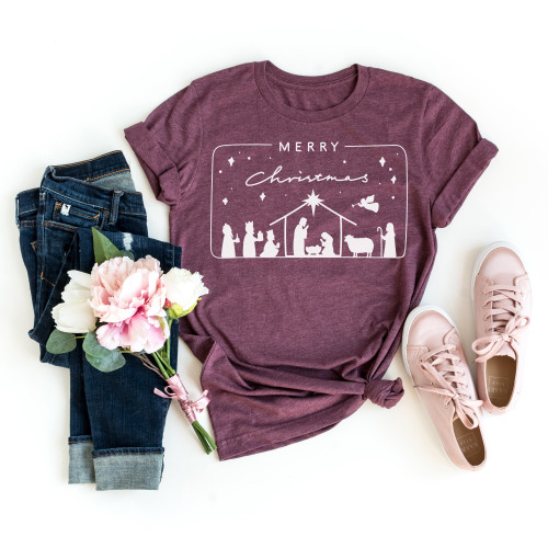Merry Christmas Nativity Tee White Ink