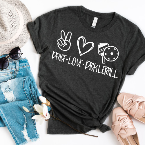 Peace Love Pickleball Tee White Ink