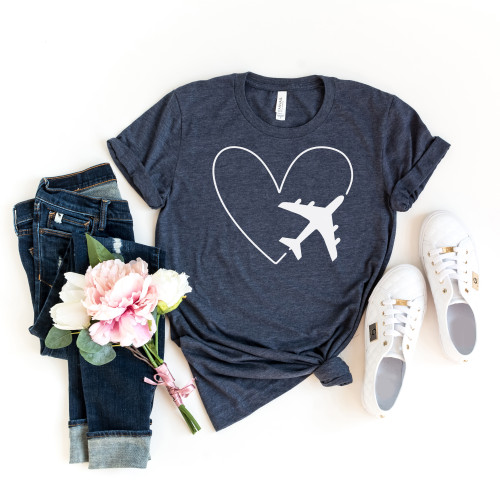 Plane And Heart Tee White Ink