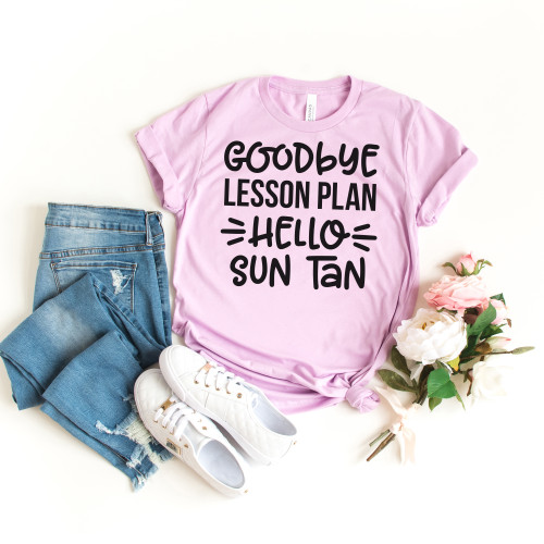Goodbye Lesson Plan Hello Sun Tan Tee Black Ink