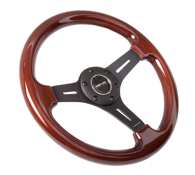 NRG  CLASSIC WOOD GRAIN 350MM 3 SPOKE BLACK CENTER DRK WOOD