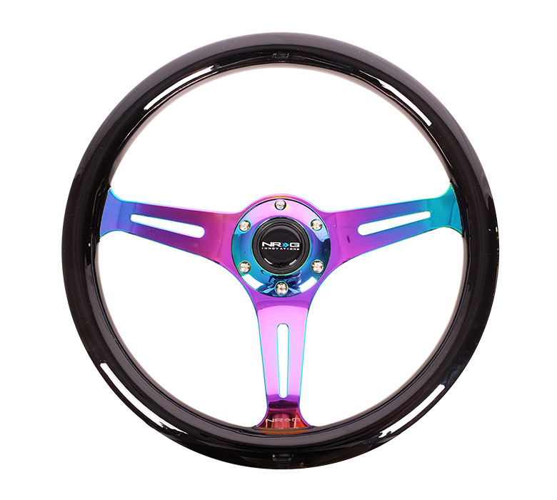 NRG Steering Wheel Black Classic Wood Grain 3 Spoke Neochrome Center