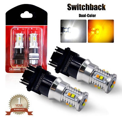 White Amber Switchback LED Turn Signal Tail Light Bulb Dual Color 2x 7443 3157 1157