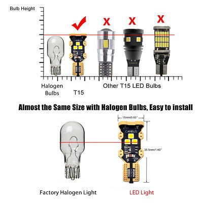 T15 LED Reverse Backup Light Bulb 921 912 6000K Pure White 1 Year Warranty 