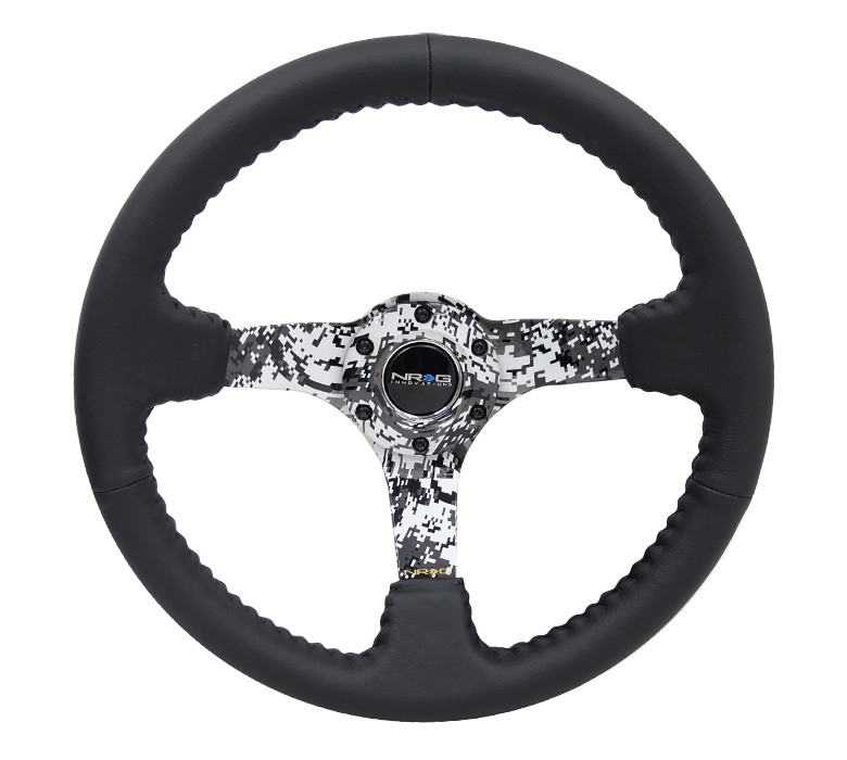 NRG Deep Dish Steering Wheel Black Leather Digital Army Camo Center