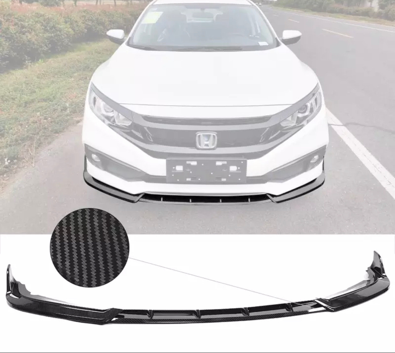 19-20 Civic Front Bumper Lip 3 pc IK Style (Carbon Color)