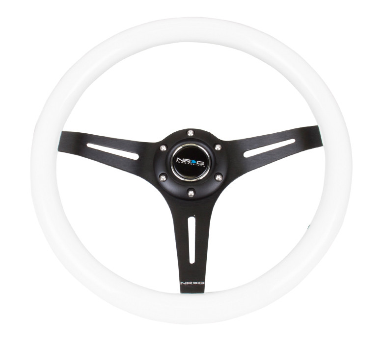 NRG Classic White Wood Steering Wheel 350mm Black Center Spokes