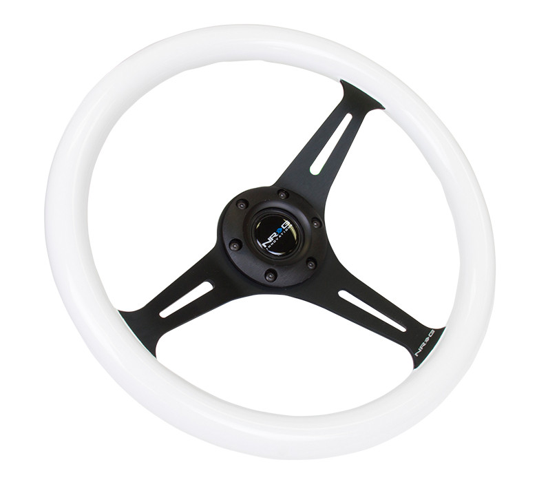 NRG Classic White Wood Steering Wheel 350mm Black Center Spokes