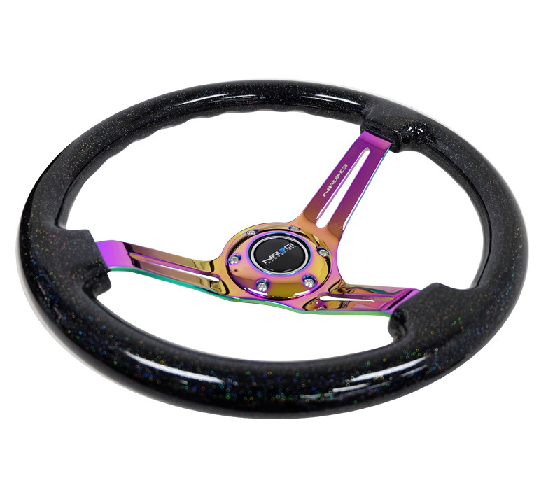 NRG Steering Wheel Sparkle Wood Neo chrome Spokes 350mm 3" Deep Dish
