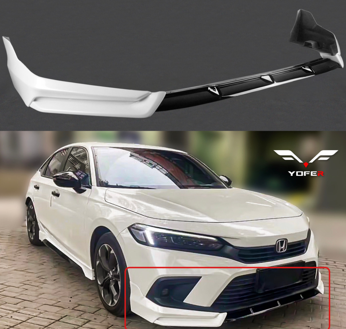 2022-24 Honda Civic Yofer Front Bumper Lip Kit 3pc All Colors 