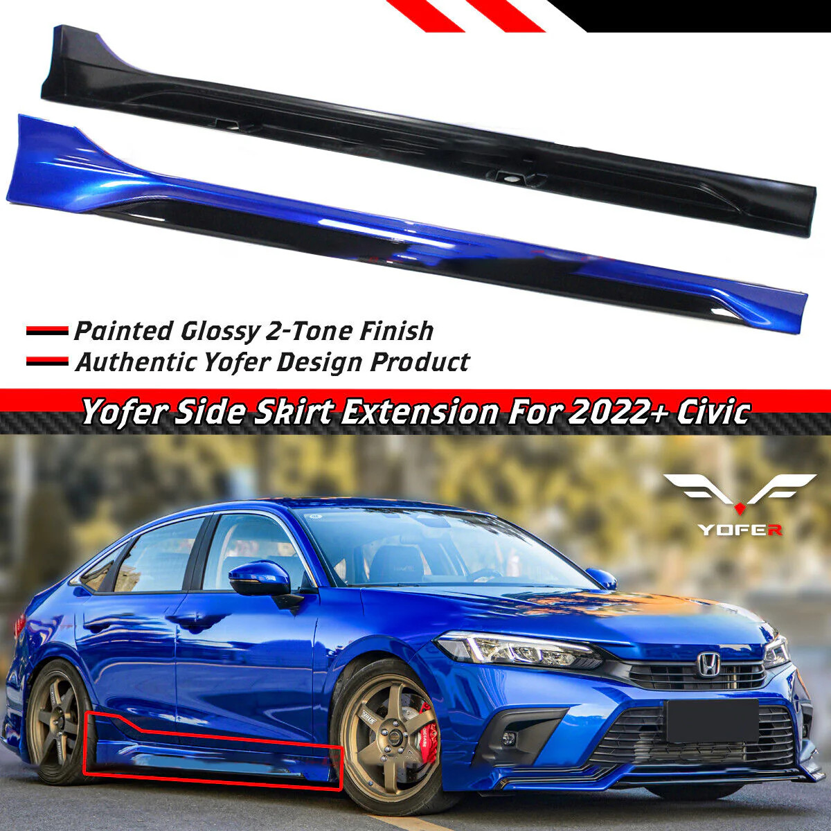 2022-25 Honda Civic Yofer V1 Side Skirt Extension All Colors 