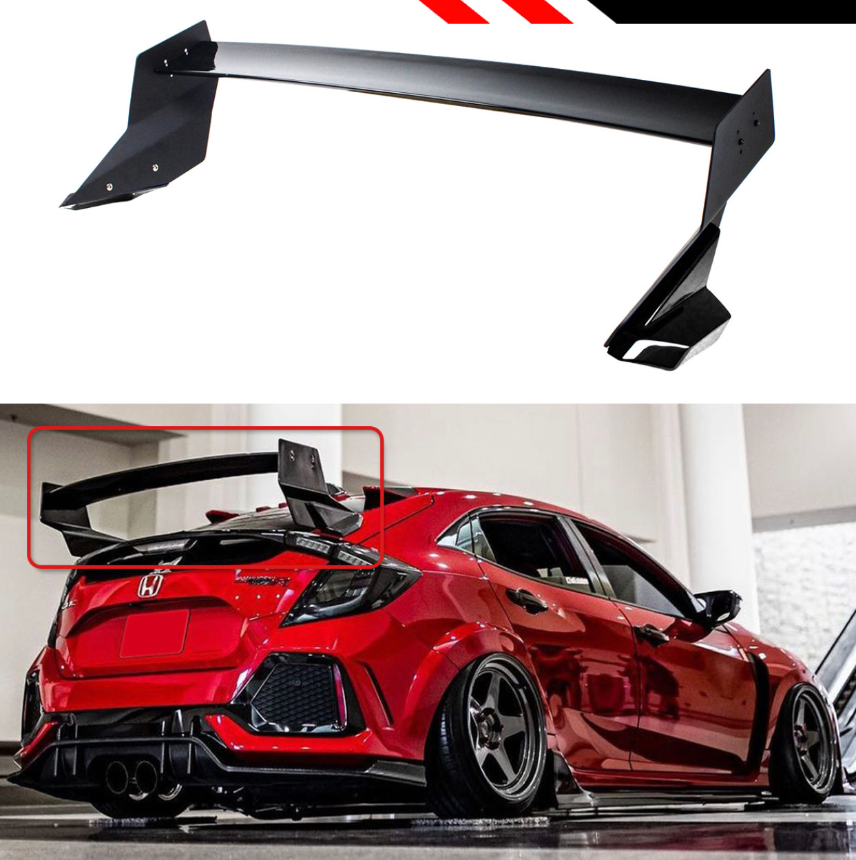 17-2021 Honda Civic Hatchback Mugen Style Trunk Spoiler Black Corners
