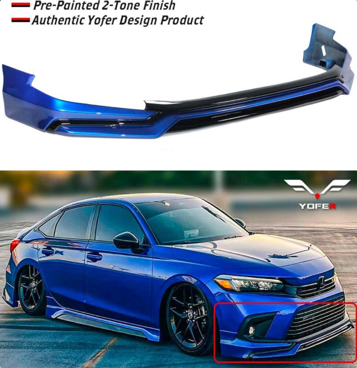 2022-24 Honda Civic Yofer Front Bumper Lip Kit 1pc Aegean Blue