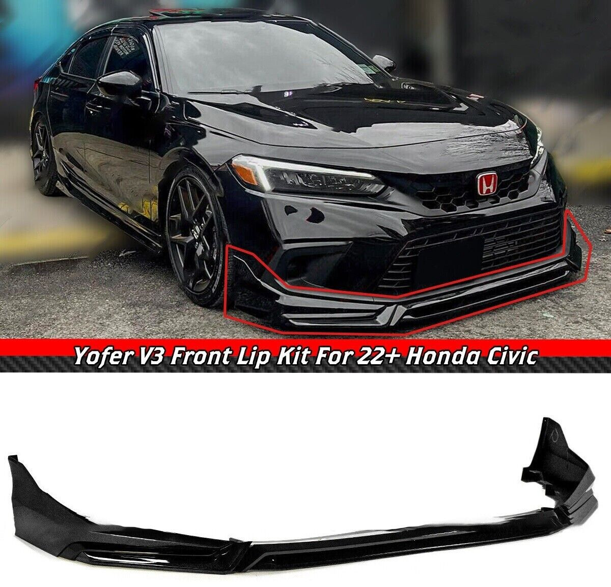 2022-24 Honda Civic Yofer V3 Front Bumper Lip Kit 4pc All Colors
