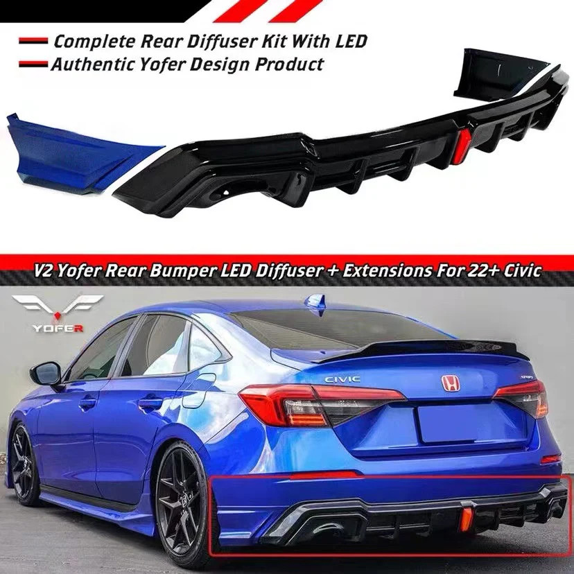 2022-26 Honda Civic Yofer Rear Bumper Diffuser Lip V2 All Colors