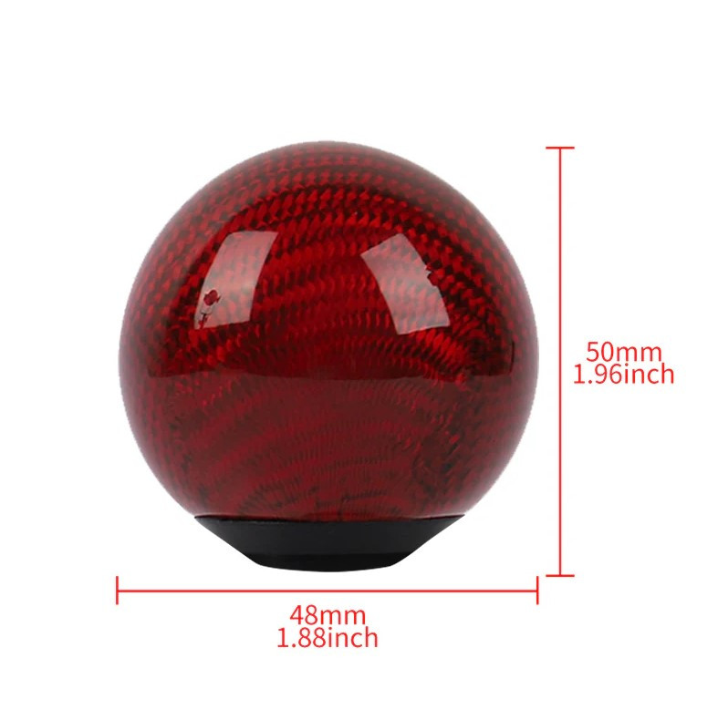 Car Gear Shift Knob Round Ball Shape RED Real Carbon Fiber Universal with Adapters