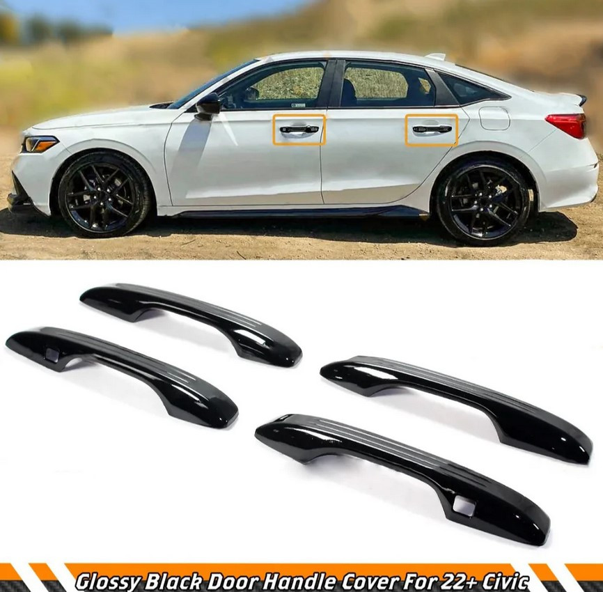 4PCS 2022-2023 Honda Civic Gloss Black Door Handle Cover Trim Overlay Cap Kit
