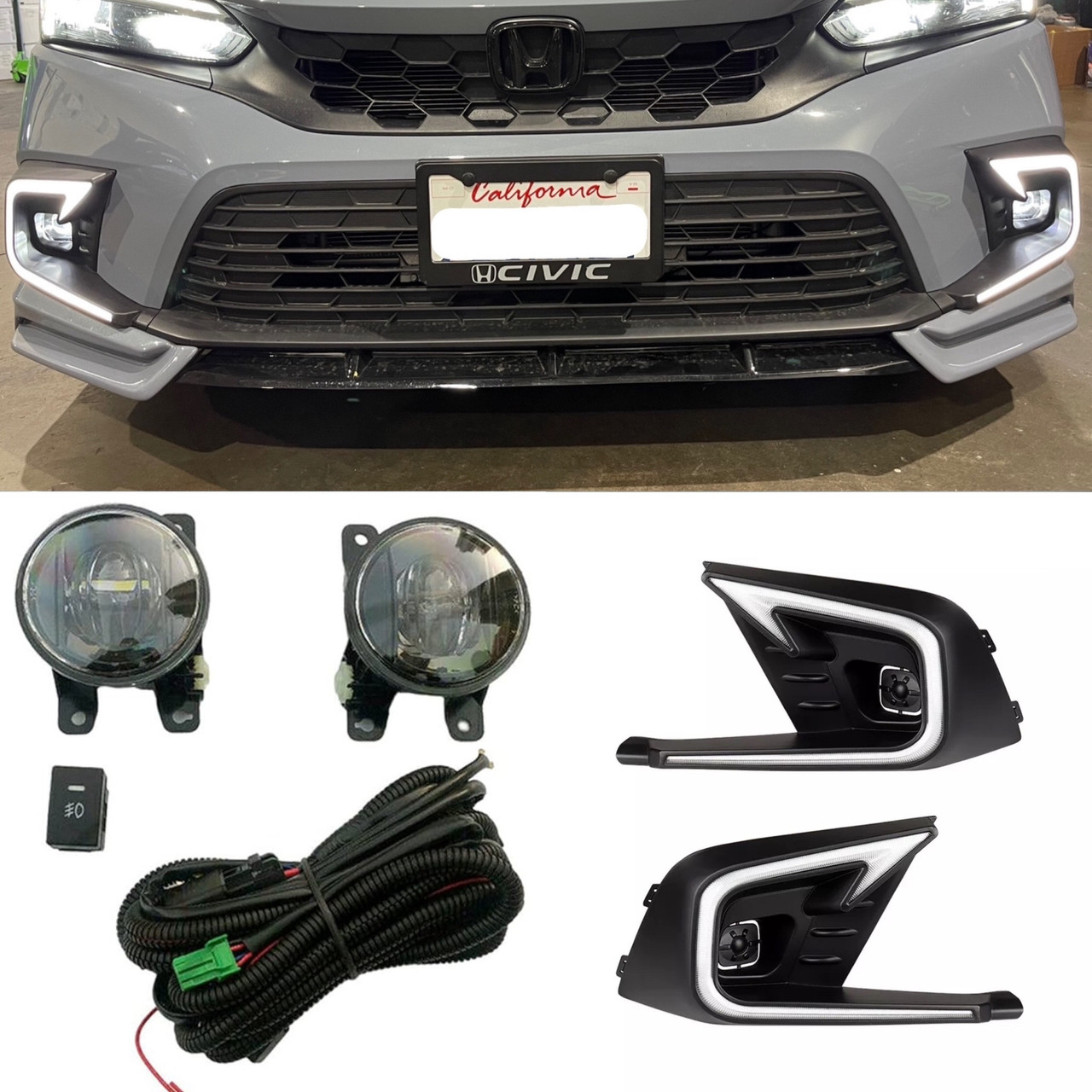 2022-2024 Honda Civic Fog Light Kit with DRL Caps V3