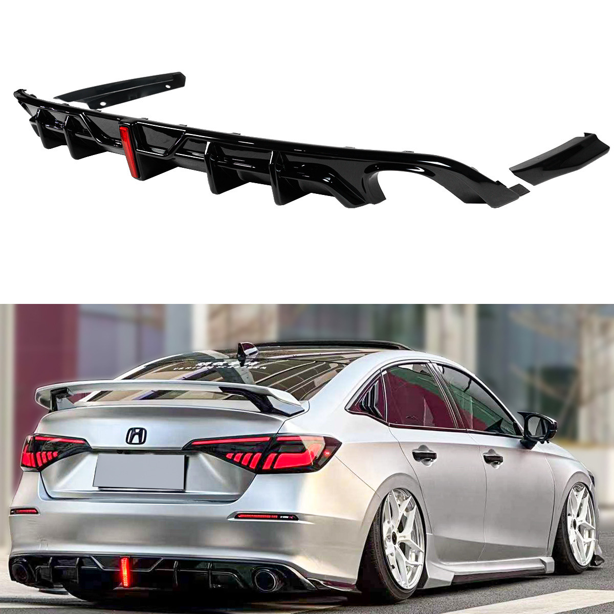 2022 + Honda Civic GF Style Rear Bumper Diffuser Gloss Black 