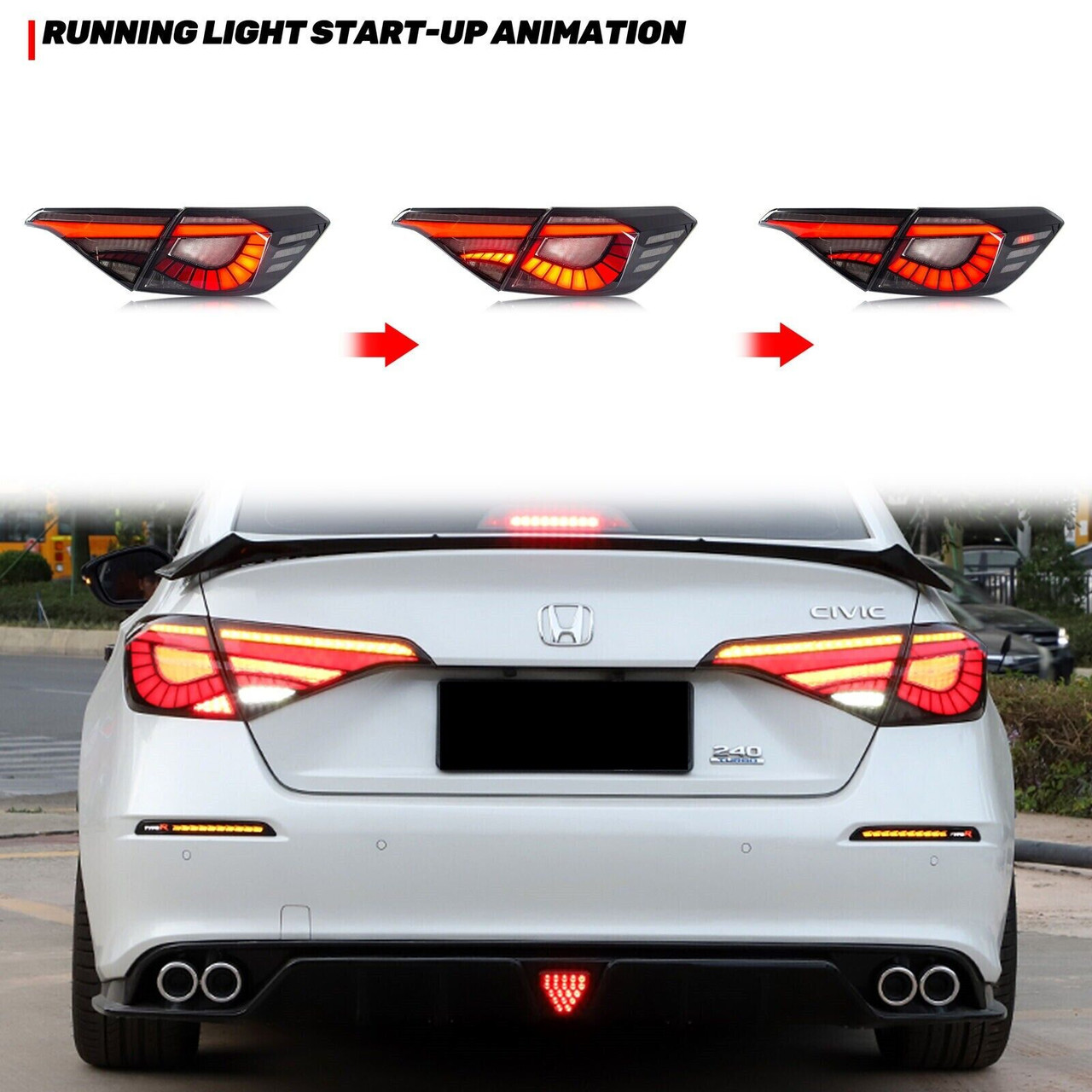 2022-2026 Honda Civic Sedan V1 LED Tail Lights Red with Smoked Lens