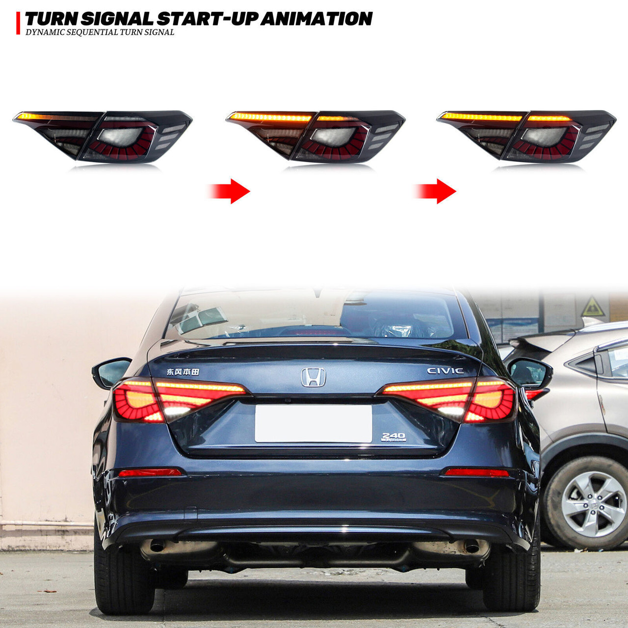 2022-2026 Honda Civic Sedan V1 LED Tail Lights Red with Smoked Lens