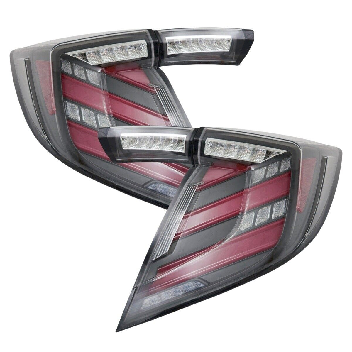 2017-2021 Honda Civic Hatchback Mugen Style LED Tail Lights w/ Sequential Turn Signal  Clear Lens / Red 