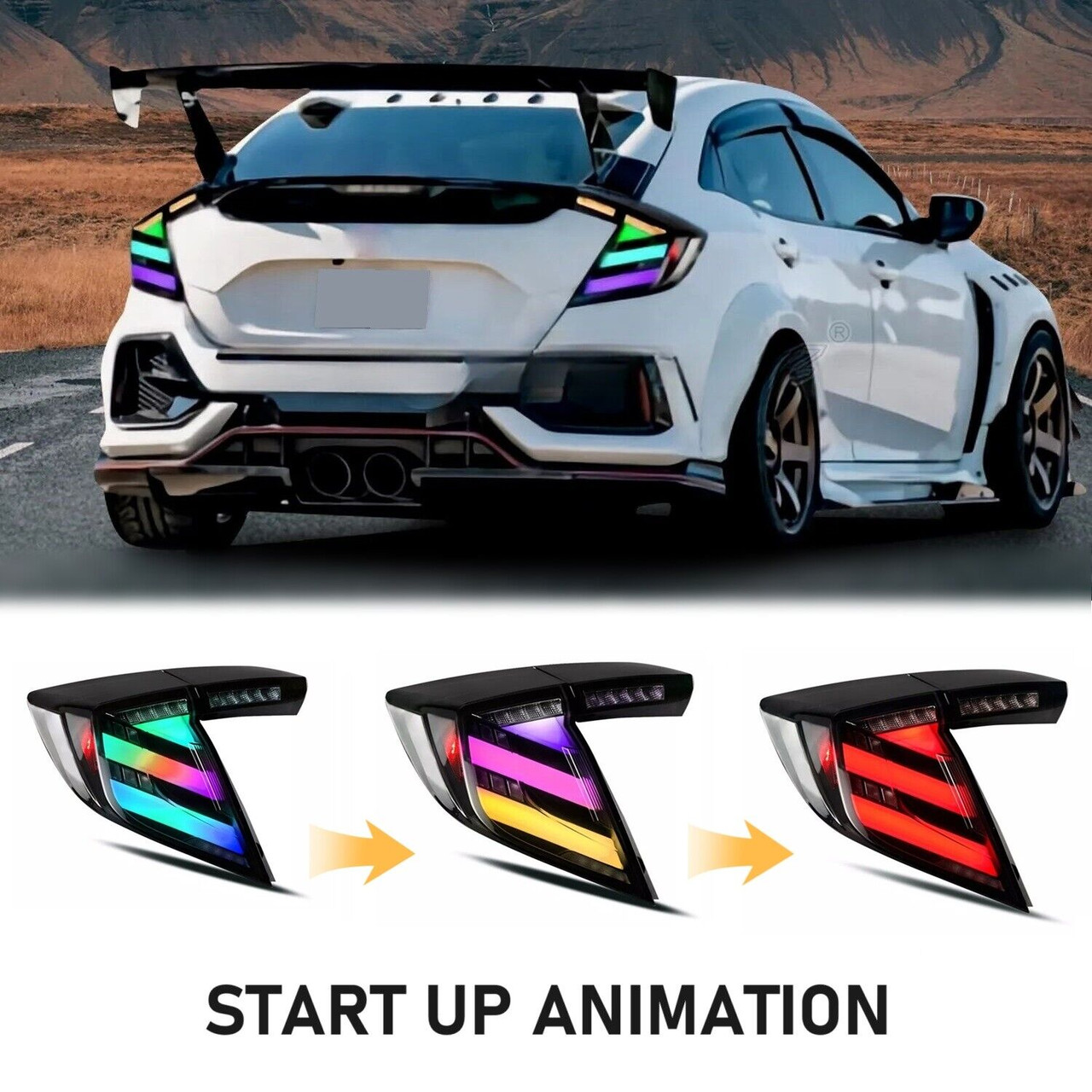 2017-2021 Honda Civic Hatchback RGB LED Tail Lights w/ Sequential Turn Signal Smoked Lens 