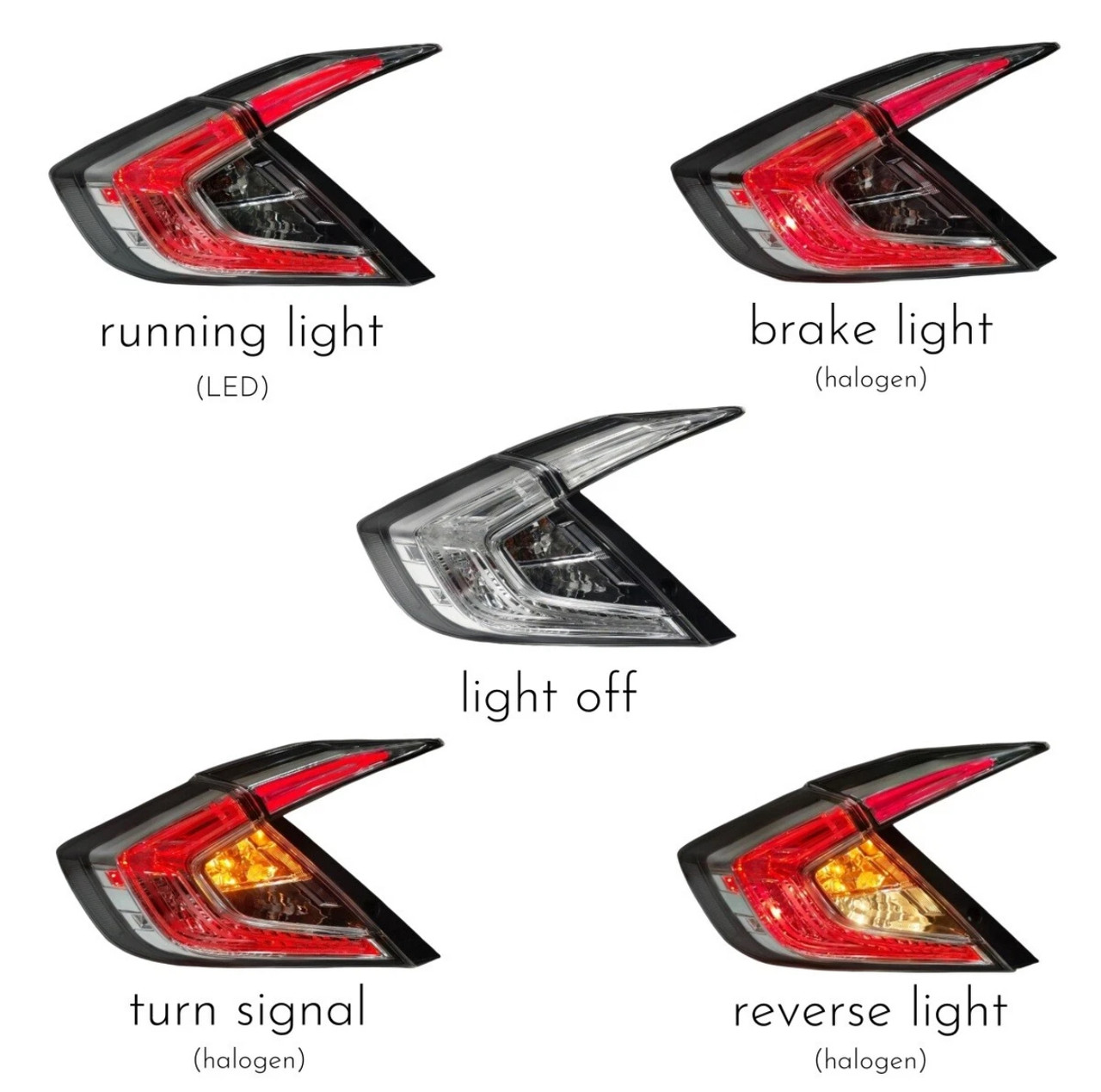 2016-2021 Civic 4Dr Sedan Clear Style Tail Lights 4pcs 