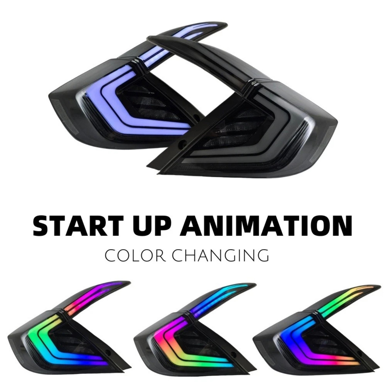 2016-2021 Civic 4Dr Sedan RGB Smoked Lens Tail Lights 4pcs