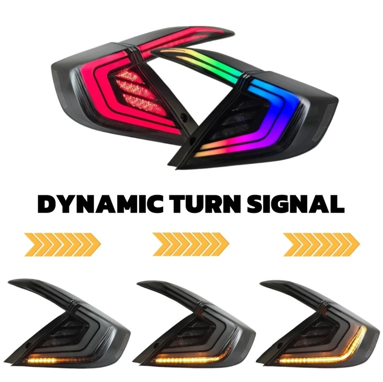 2016-2021 Civic 4Dr Sedan RGB Smoked Lens Tail Lights 4pcs